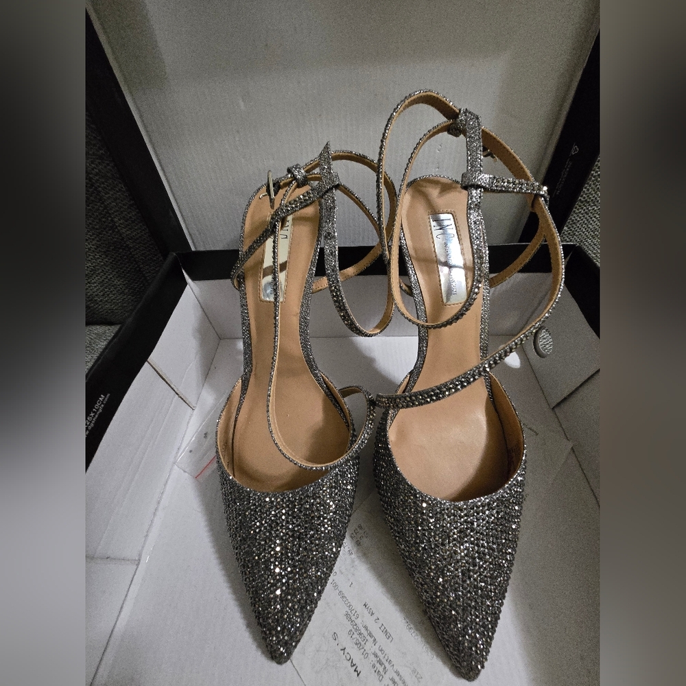 INC International Concepts Glittering Silver Strappy Heels